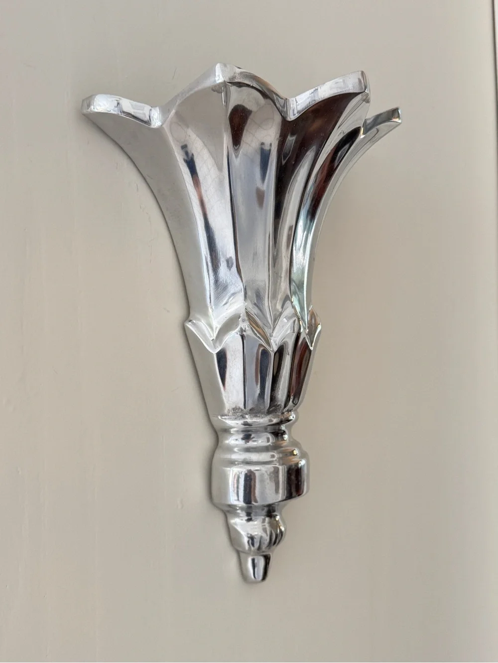 Rare Vintage MCM Art Deco Silver Metal Wall Vases from India